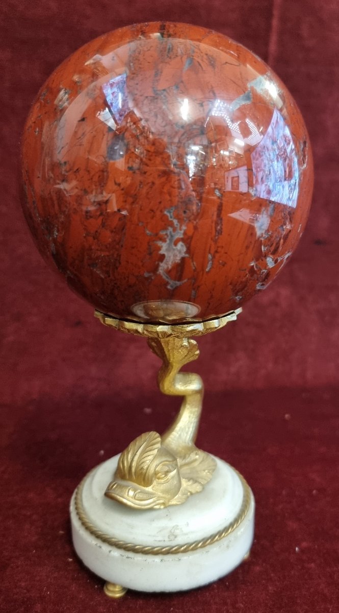 PALLA DI MARMO DIASPRO SU BASE IN MARMO E BRONZO - XIX SECOLO - NAPOLEONE III