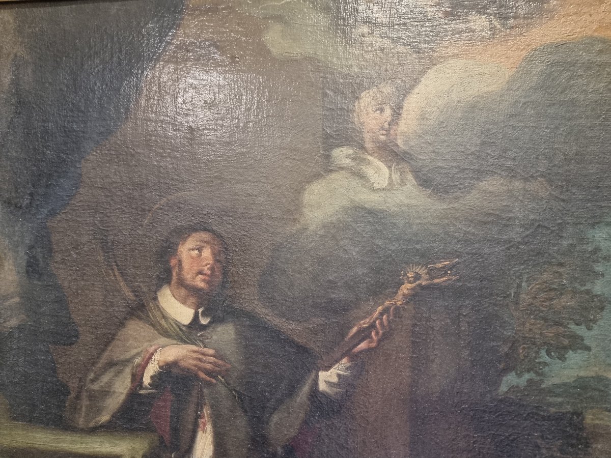 DIPINTO OLIO SU TELA RAFFIGURANTE SANTO - PRIMI '700 - CORNICE DORATA DELL'800-photo-2