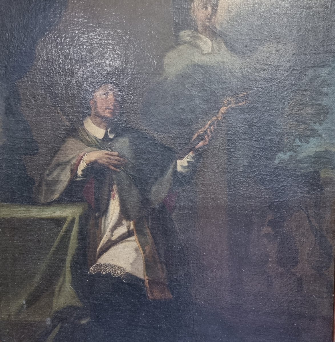 DIPINTO OLIO SU TELA RAFFIGURANTE SANTO - PRIMI '700 - CORNICE DORATA DELL'800-photo-3
