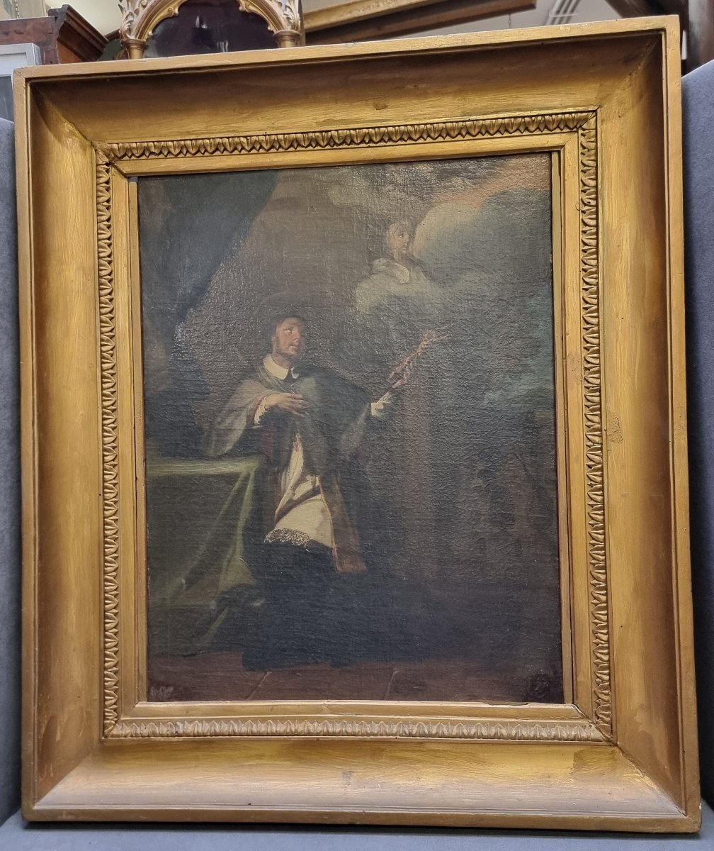DIPINTO OLIO SU TELA RAFFIGURANTE SANTO - PRIMI '700 - CORNICE DORATA DELL'800