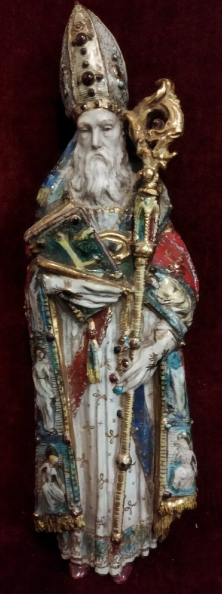 STATUA SAN NICOLA IN CERAMICA DIPINTA - EUGENIO PATARINO (1885-1971)