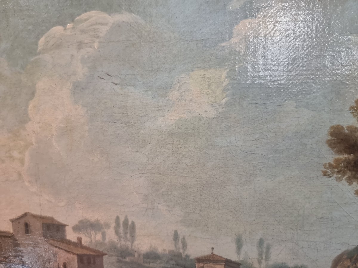 QUADRO OLIO SU TELA - VEDUTA DI PONTE SISTO ROMA - Pittore : PAOLO ANESI (1697-1773)-photo-3