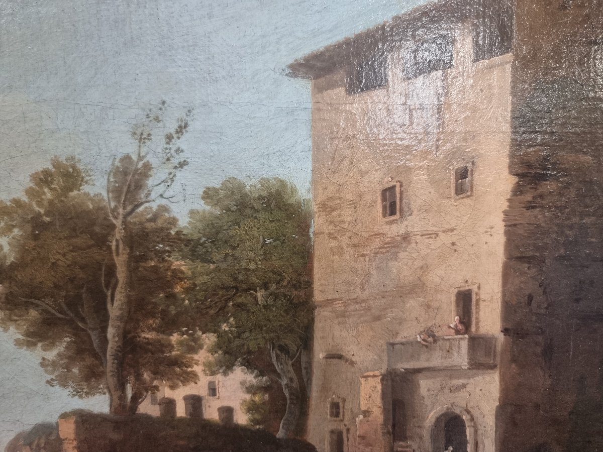 QUADRO OLIO SU TELA - VEDUTA DI PONTE SISTO ROMA - Pittore : PAOLO ANESI (1697-1773)-photo-4