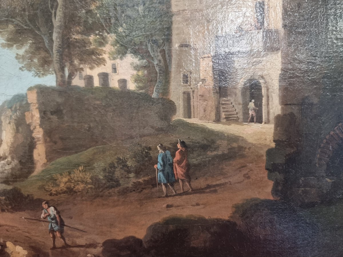 QUADRO OLIO SU TELA - VEDUTA DI PONTE SISTO ROMA - Pittore : PAOLO ANESI (1697-1773)-photo-1