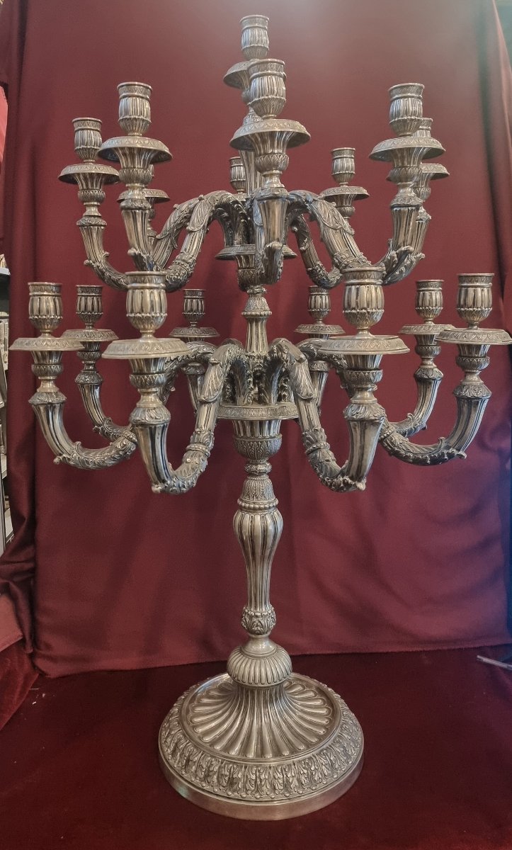 CANDELABRO IN ARGENTO 800 - 17 luci - MODELLO LUIGI XVI - Primi '900, anni '30 -photo-2