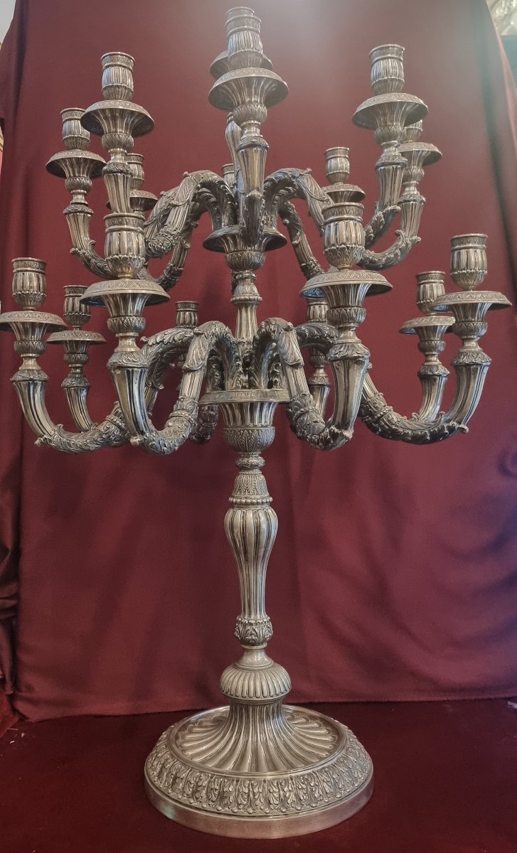 CANDELABRO IN ARGENTO 800 - 17 luci - MODELLO LUIGI XVI - Primi '900, anni '30 