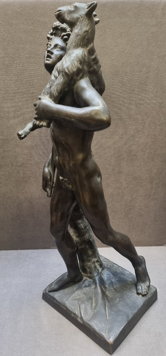 SCULTURA IN BRONZO SATIRO CON CAPRETTA - DELL' 800-photo-1