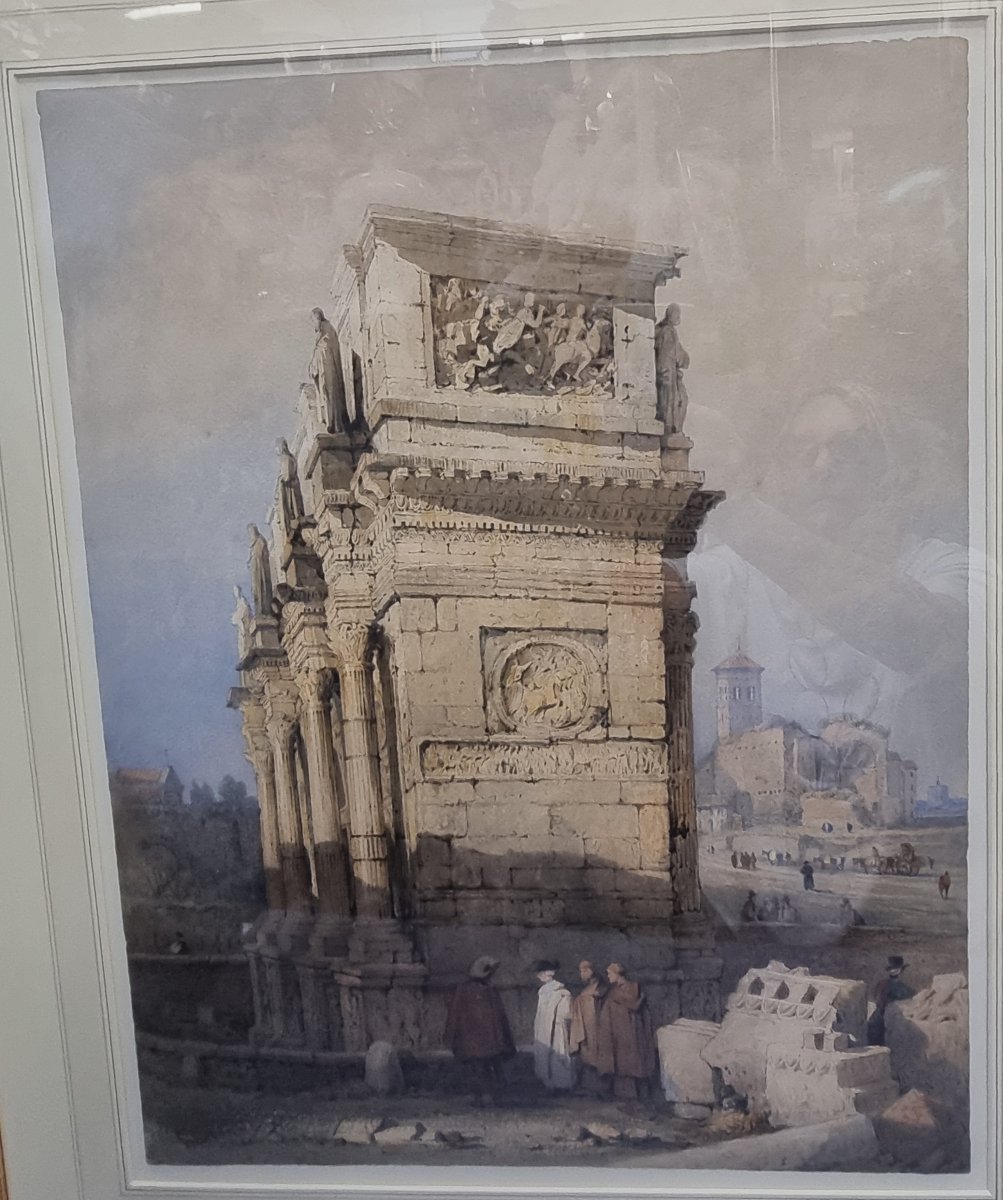 ACQUERELLO SU CARTA RAFFIGURANTE L'ARCO DI COSTANTINO A ROMA - SAMUEL PROUT (1783-1852)-photo-2