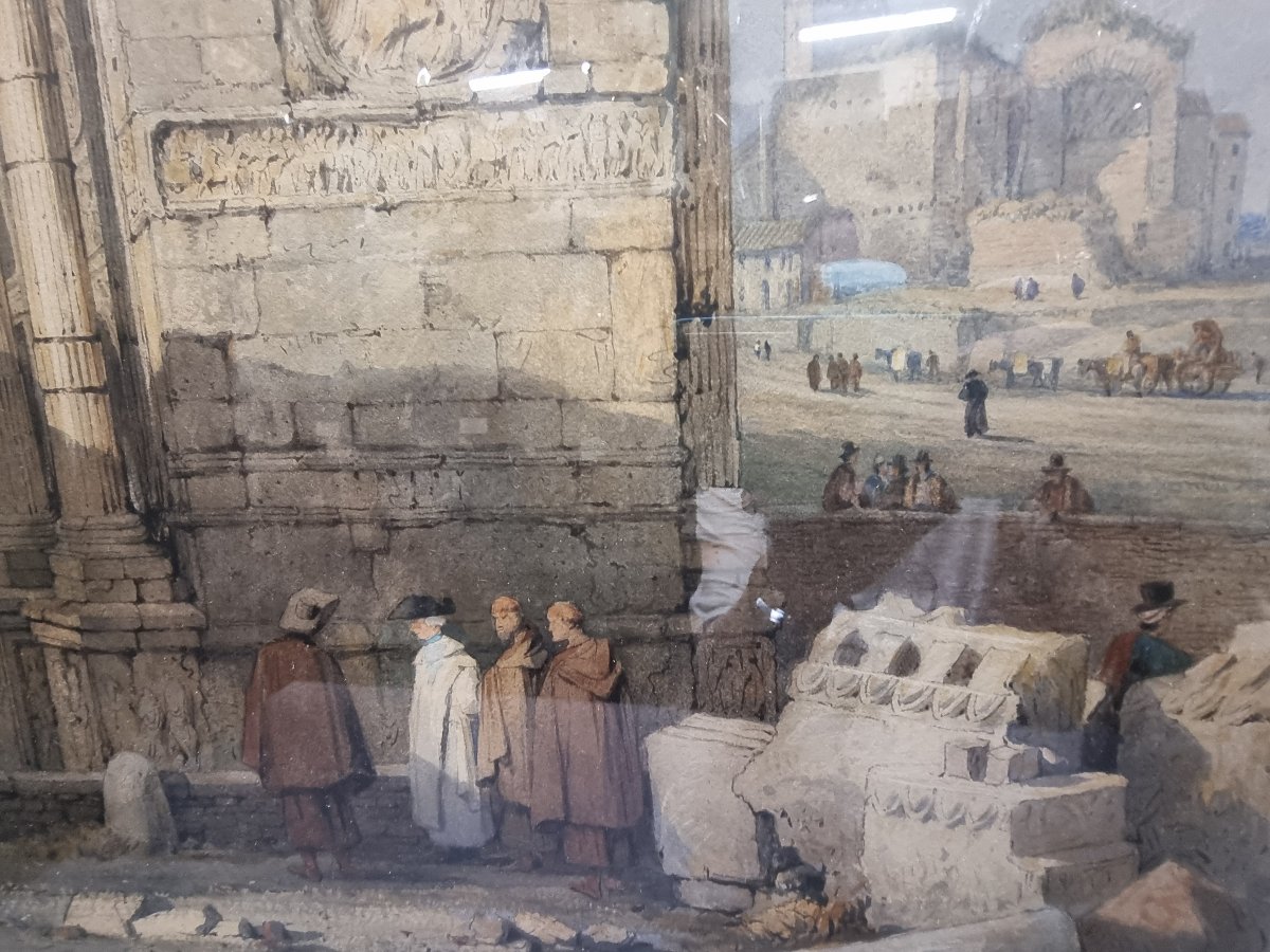 ACQUERELLO SU CARTA RAFFIGURANTE L'ARCO DI COSTANTINO A ROMA - SAMUEL PROUT (1783-1852)-photo-3