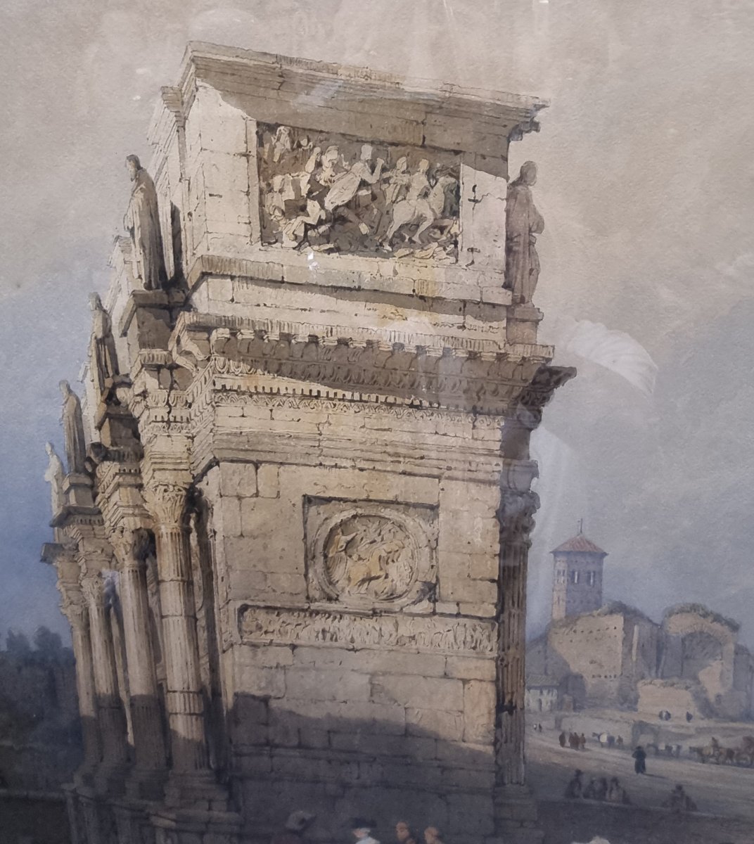 ACQUERELLO SU CARTA RAFFIGURANTE L'ARCO DI COSTANTINO A ROMA - SAMUEL PROUT (1783-1852)-photo-4