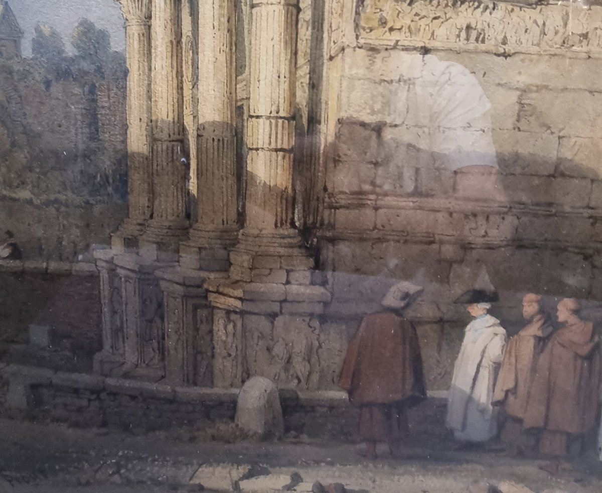 ACQUERELLO SU CARTA RAFFIGURANTE L'ARCO DI COSTANTINO A ROMA - SAMUEL PROUT (1783-1852)-photo-1