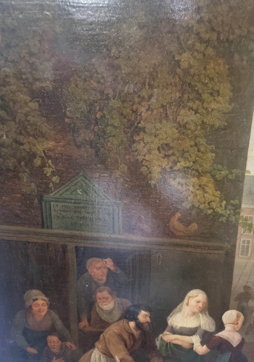 OLIO SU TELA RAFFIGURANTE SCENA AL MERCATO - Firmato C. COENE (1779-1841)-photo-2