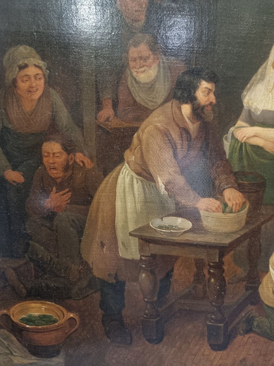 OLIO SU TELA RAFFIGURANTE SCENA AL MERCATO - Firmato C. COENE (1779-1841)-photo-3