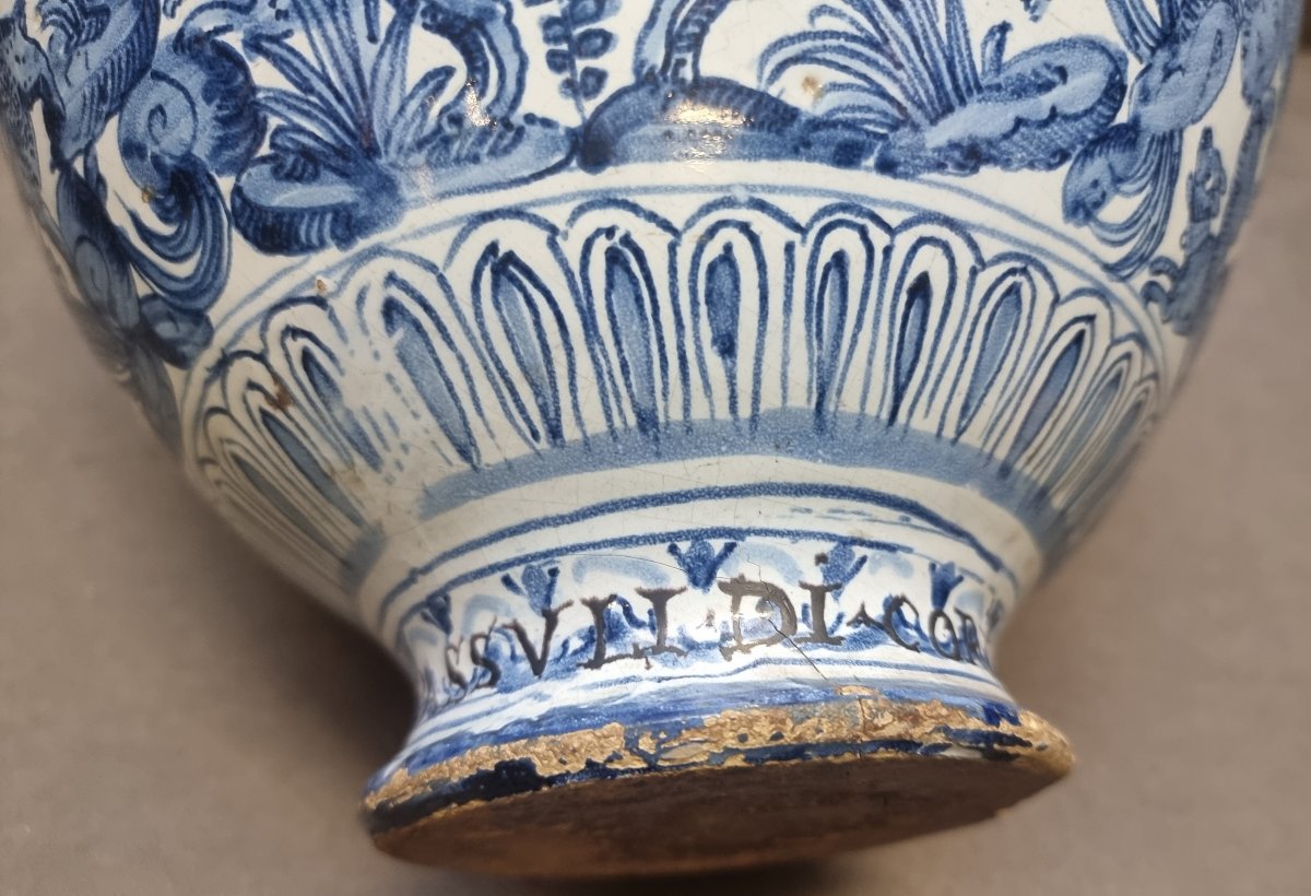 VASO DI FARMACIA IN MAIOLICA DIPINTA CON ARMI DI BARBERINI - XVII secolo Pontif. Urbano  VIII-photo-4