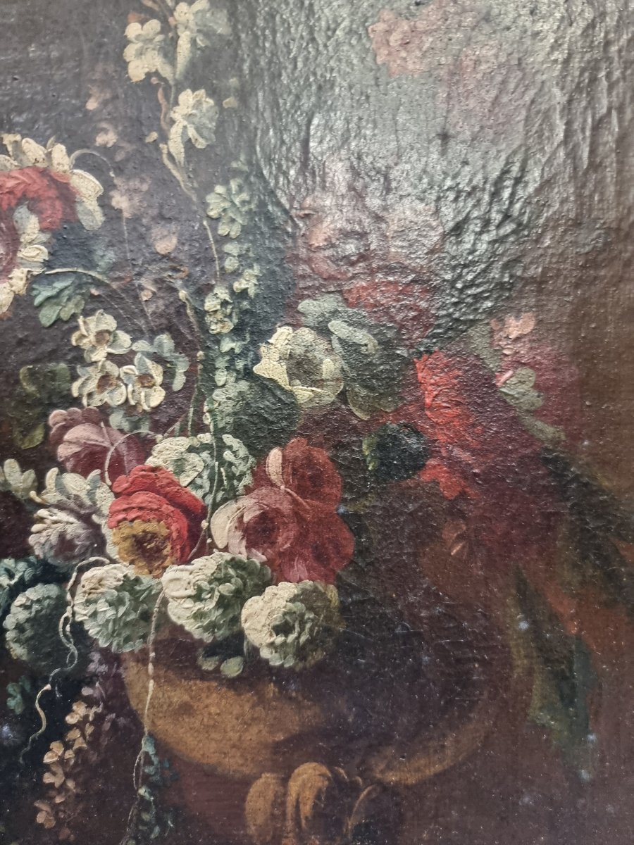 QUADRO NATURA MORTA - OLIO SU TELA - Primi dell' 700 con cornice coeva-photo-3
