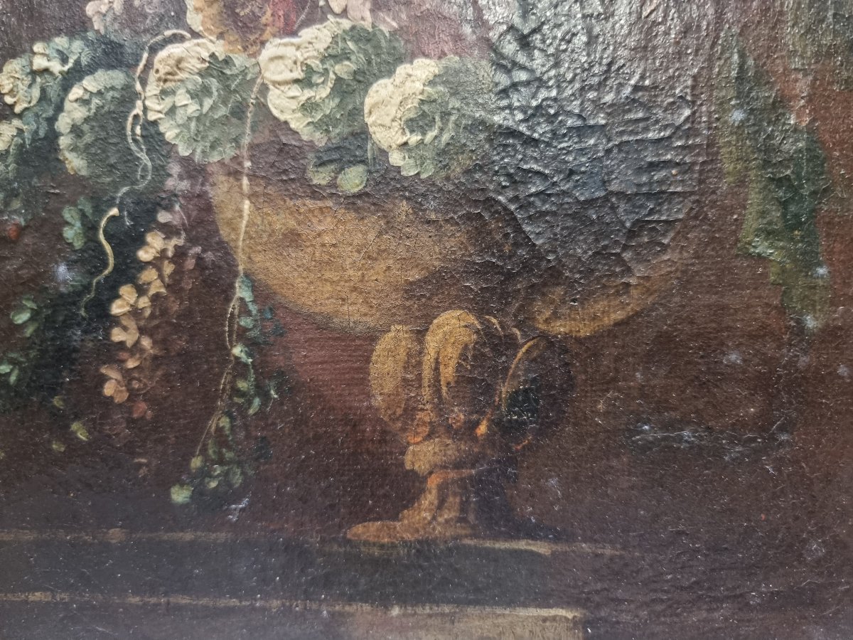 QUADRO NATURA MORTA - OLIO SU TELA - Primi dell' 700 con cornice coeva-photo-4