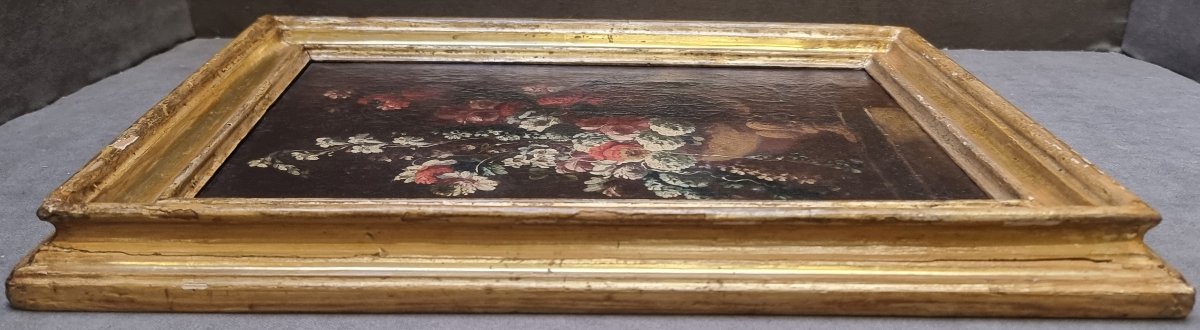 QUADRO NATURA MORTA - OLIO SU TELA - Primi dell' 700 con cornice coeva-photo-3