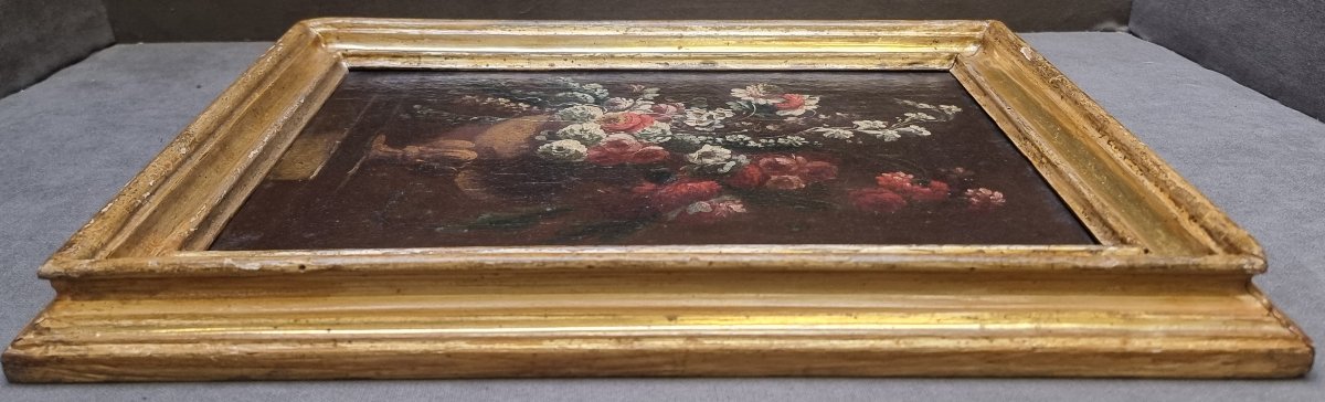 QUADRO NATURA MORTA - OLIO SU TELA - Primi dell' 700 con cornice coeva-photo-5