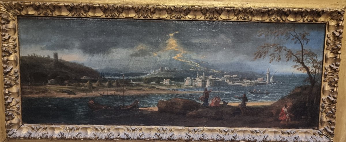 QUADRO - OLIO SU TELA RAFFIGURANTE PAESAGGIO IN TEMPESTA - Prima metà dell'600-photo-2