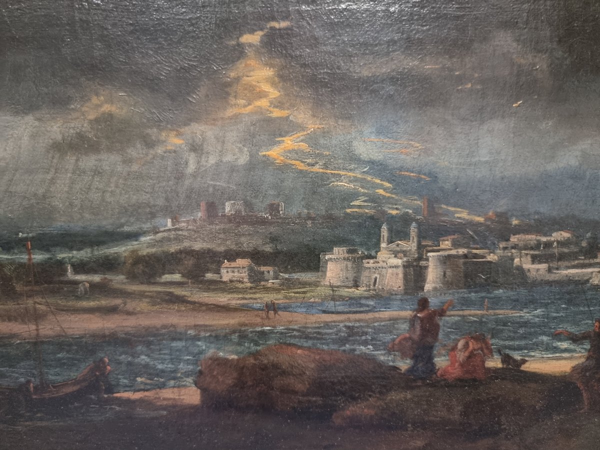 QUADRO - OLIO SU TELA RAFFIGURANTE PAESAGGIO IN TEMPESTA - Prima metà dell'600-photo-4