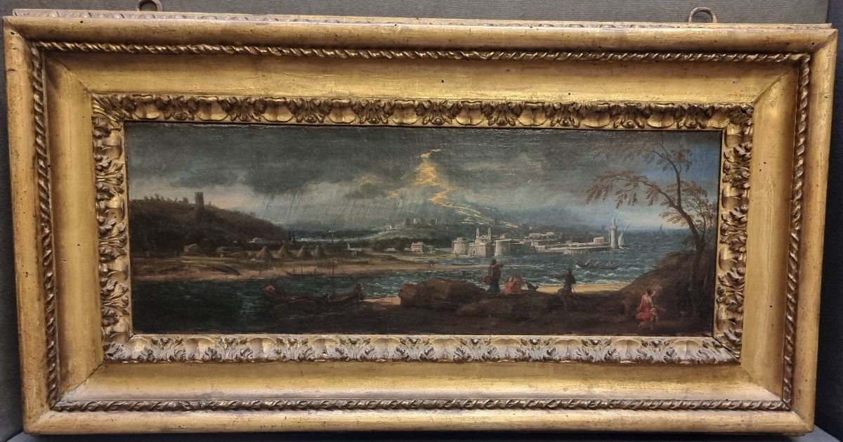 QUADRO - OLIO SU TELA RAFFIGURANTE PAESAGGIO IN TEMPESTA - Prima metà dell'600