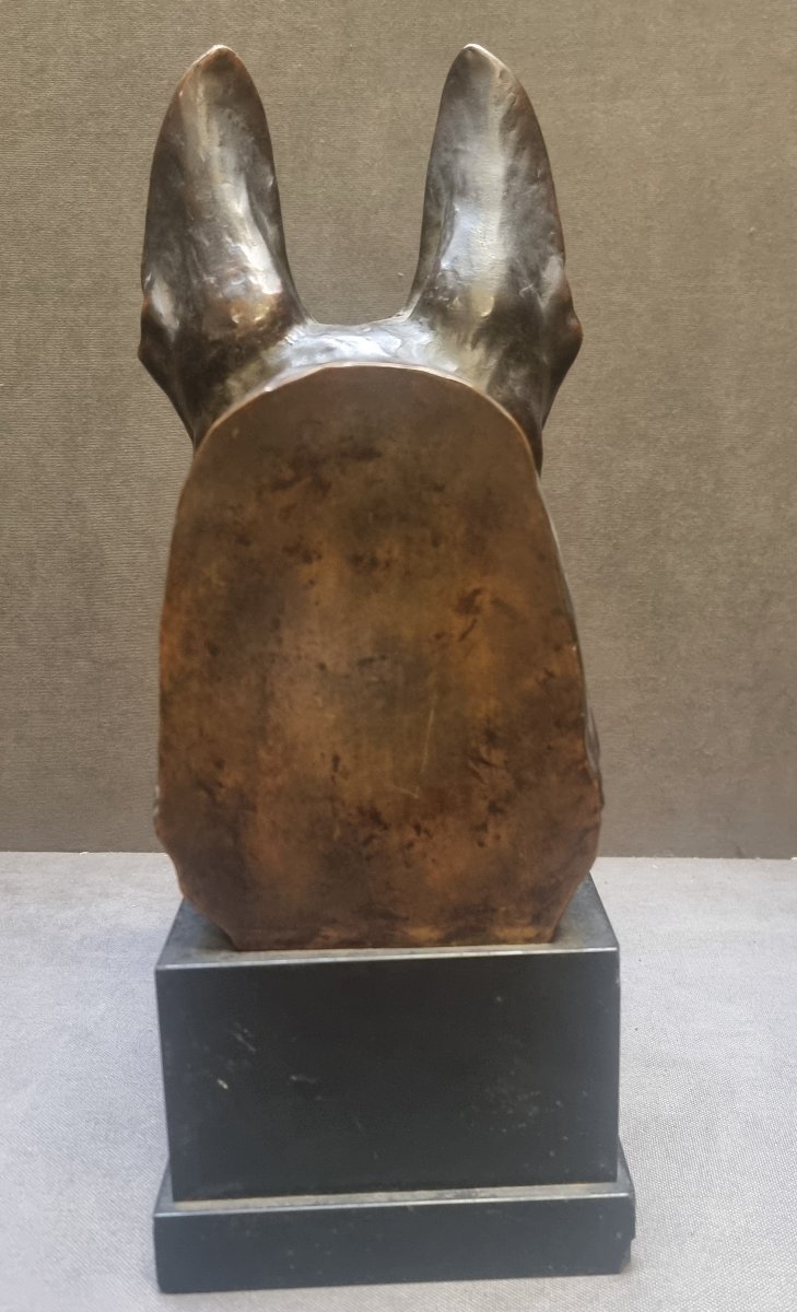 SCULTURA IN BRONZO SU BASE IN MARMO - TESTA DI LUPO  - Max LE VERRIER (1891-1973)-photo-1