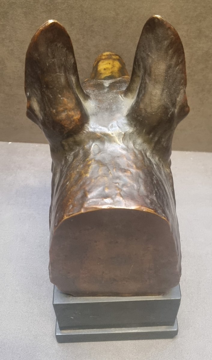 SCULTURA IN BRONZO SU BASE IN MARMO - TESTA DI LUPO  - Max LE VERRIER (1891-1973)-photo-2