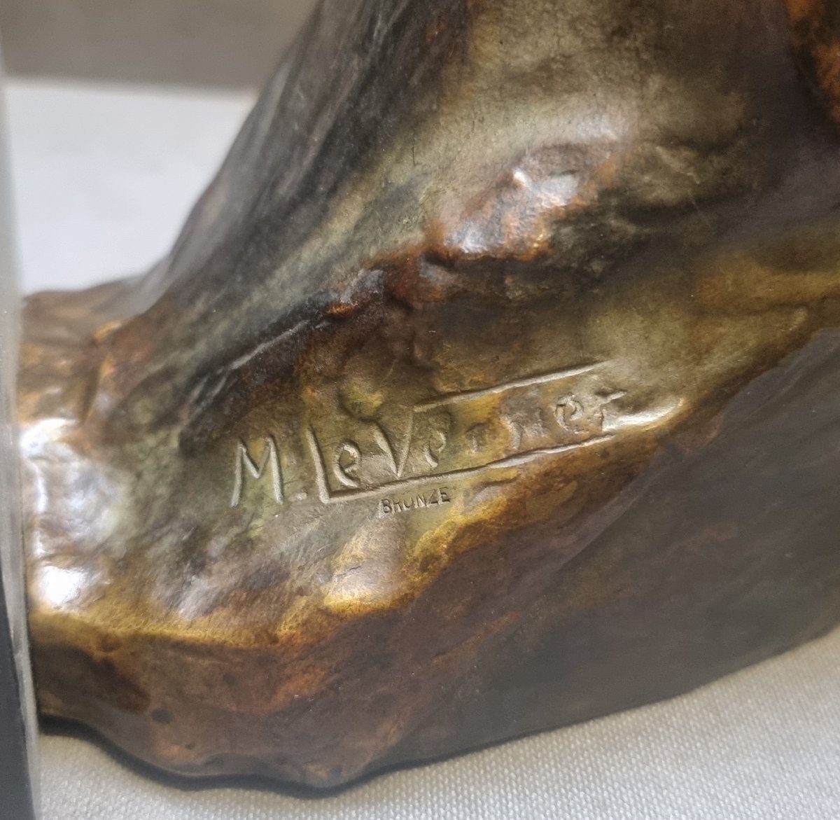 SCULTURA IN BRONZO SU BASE IN MARMO - TESTA DI LUPO  - Max LE VERRIER (1891-1973)-photo-4
