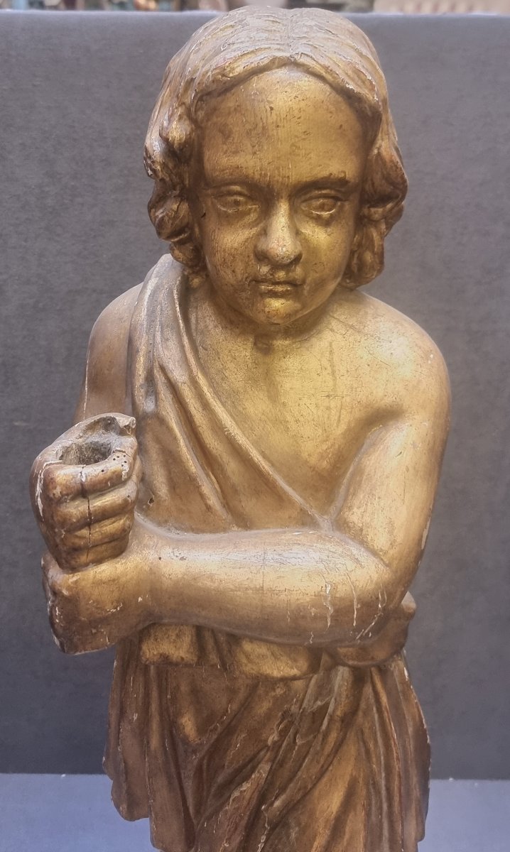SCULTURA IN LEGNO DORATO - PUTTO REGI ASTA - FRANCIA - Metà dell'800-photo-1