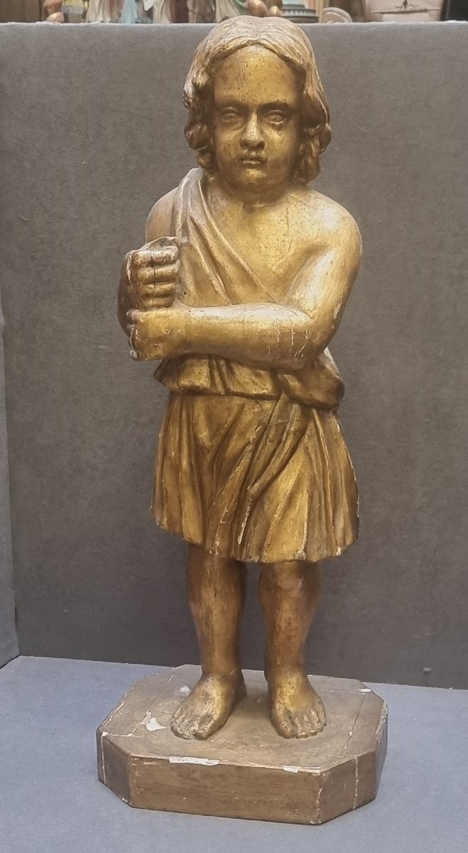 SCULTURA IN LEGNO DORATO - PUTTO REGI ASTA - FRANCIA - Metà dell'800
