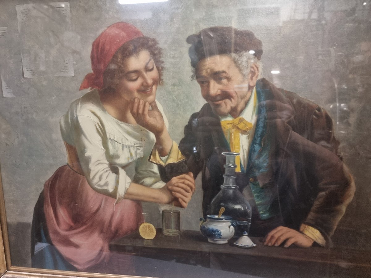 QUADRO OLIO SU TELA RAFFIGURANTE SCENA DI GENERE - JULES ZERMATI (1880-1920)-photo-2
