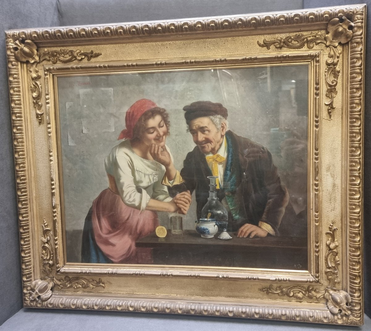 QUADRO OLIO SU TELA RAFFIGURANTE SCENA DI GENERE - JULES ZERMATI (1880-1920)