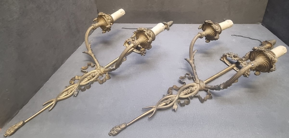 COPPIA APPLIQUES IN  BRONZO - 02 LUCI - FRANCIA, primi '900