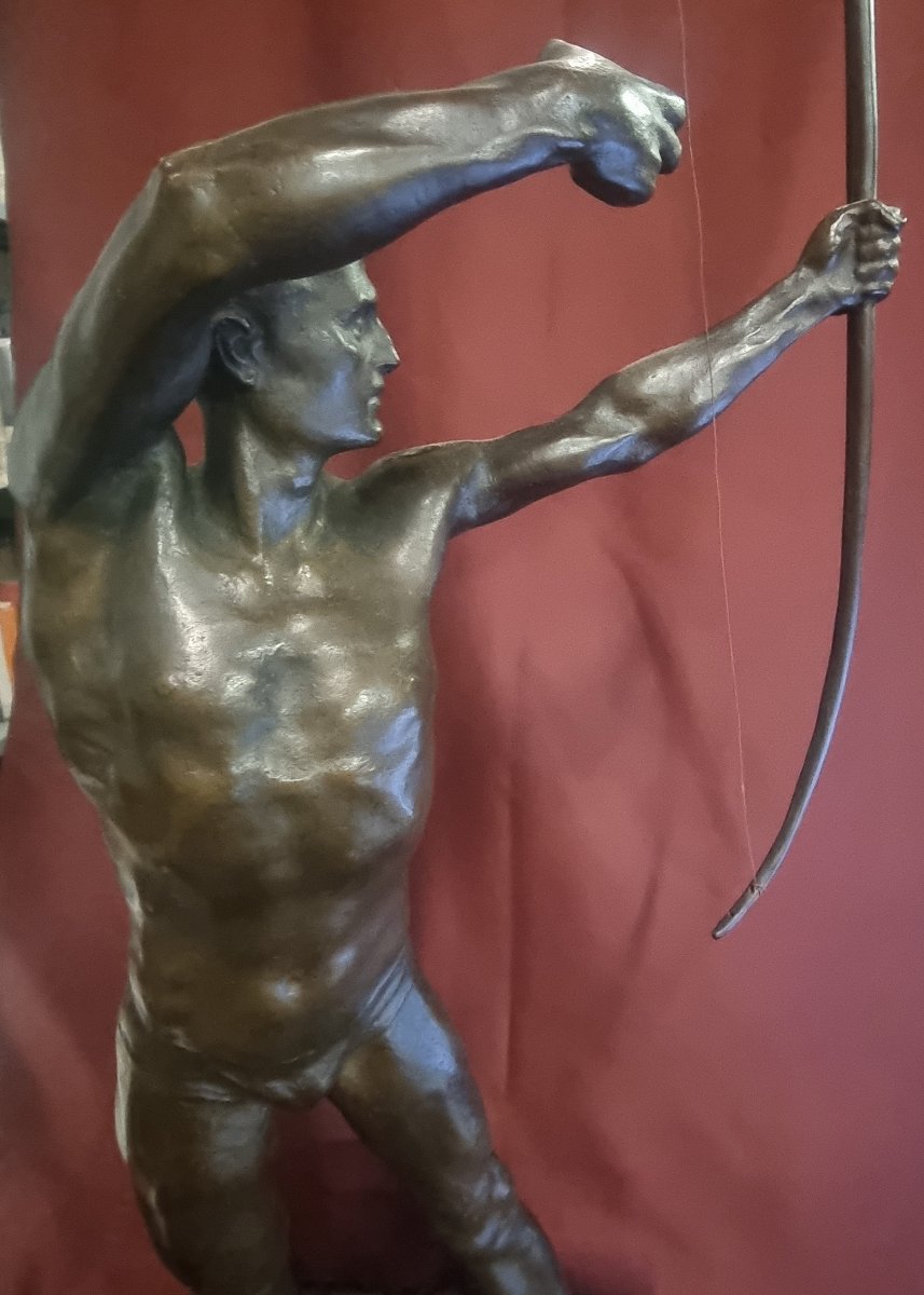 SCULTURA IN BRONZO SU BASE MARMO - UOMO NUDO CON ARCO - GIORGIO CERAGIOLI (1861-1947)-photo-2