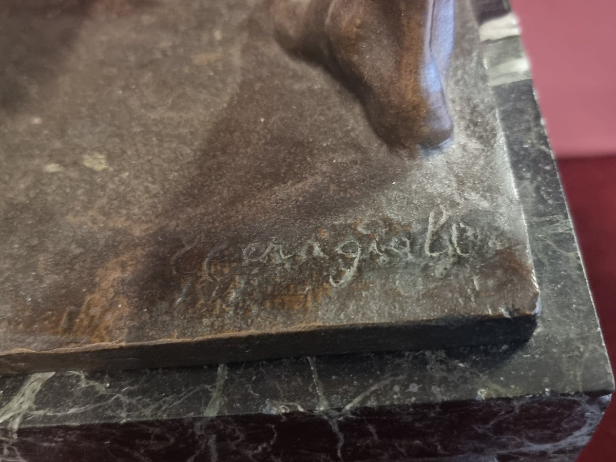 SCULTURA IN BRONZO SU BASE MARMO - UOMO NUDO CON ARCO - GIORGIO CERAGIOLI (1861-1947)-photo-1