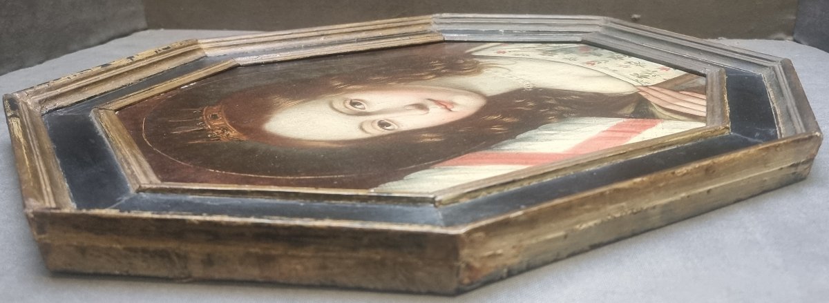 QUADRO OTTAGONALE  OLIO SU TAVOLA - RITRATTO GIOVANNA D'ARCO? - Datato sul retro 1778 -photo-3