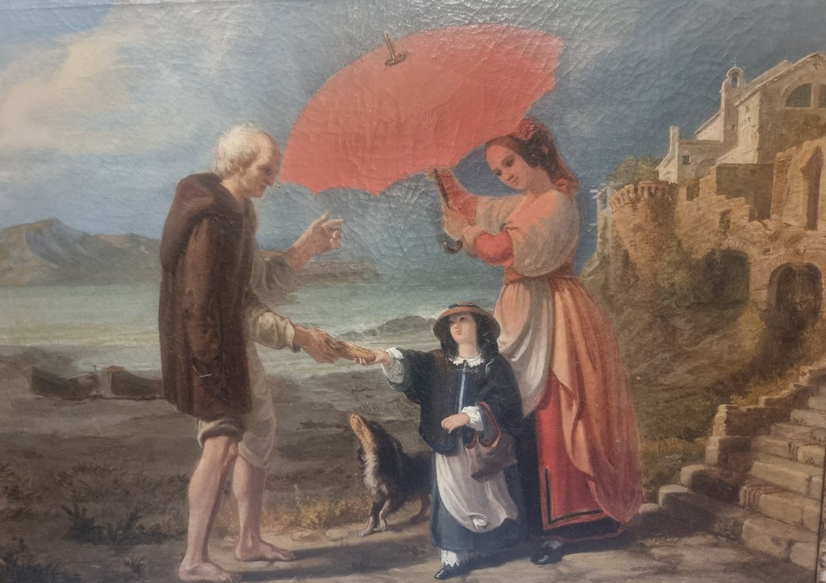 QUADRO OLIO SU TELA - SCENA DI GENERE - NAPOLI prima metà dell' 800-photo-2