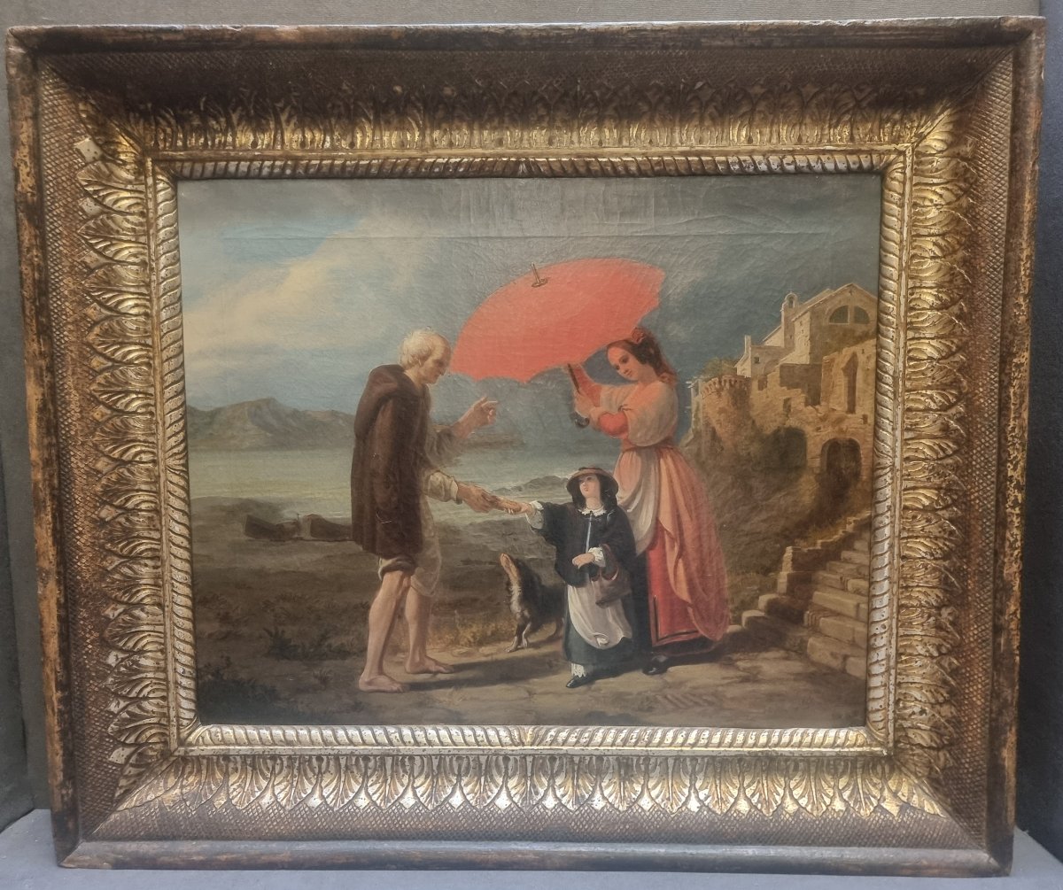 QUADRO OLIO SU TELA - SCENA DI GENERE - NAPOLI prima metà dell' 800