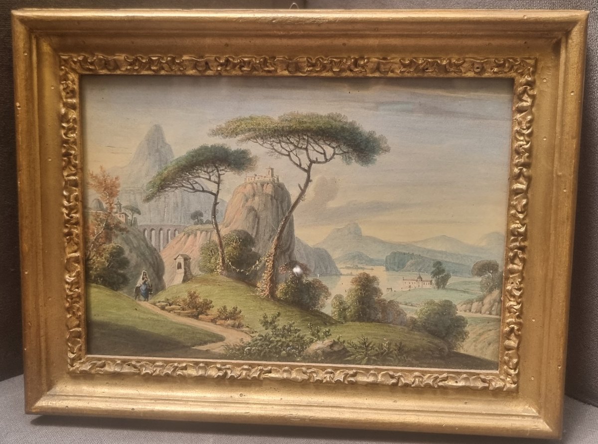 QUADRO ACQUERELLO - PAESAGGIO - CENTRO ITALIA - DELL'800