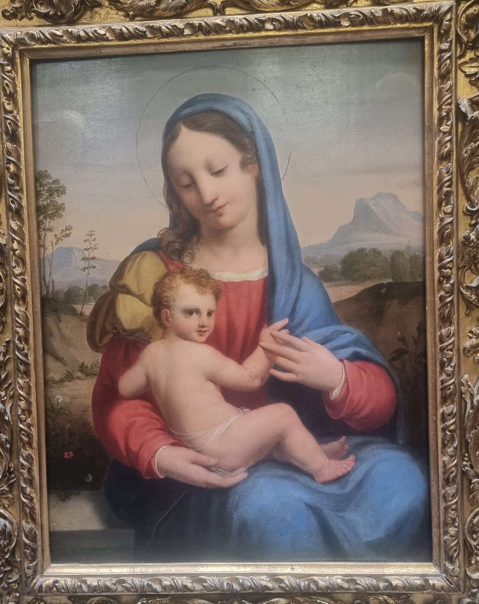 QUADRO OLIO SU TAVOLA - MADONNA CON BAMBINO - TOSCANA, prima metà dell'800-photo-2