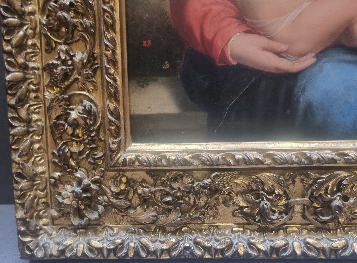 QUADRO OLIO SU TAVOLA - MADONNA CON BAMBINO - TOSCANA, prima metà dell'800-photo-3