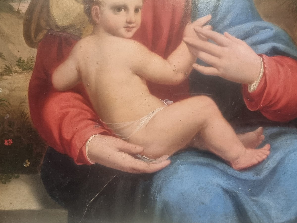 QUADRO OLIO SU TAVOLA - MADONNA CON BAMBINO - TOSCANA, prima metà dell'800-photo-4