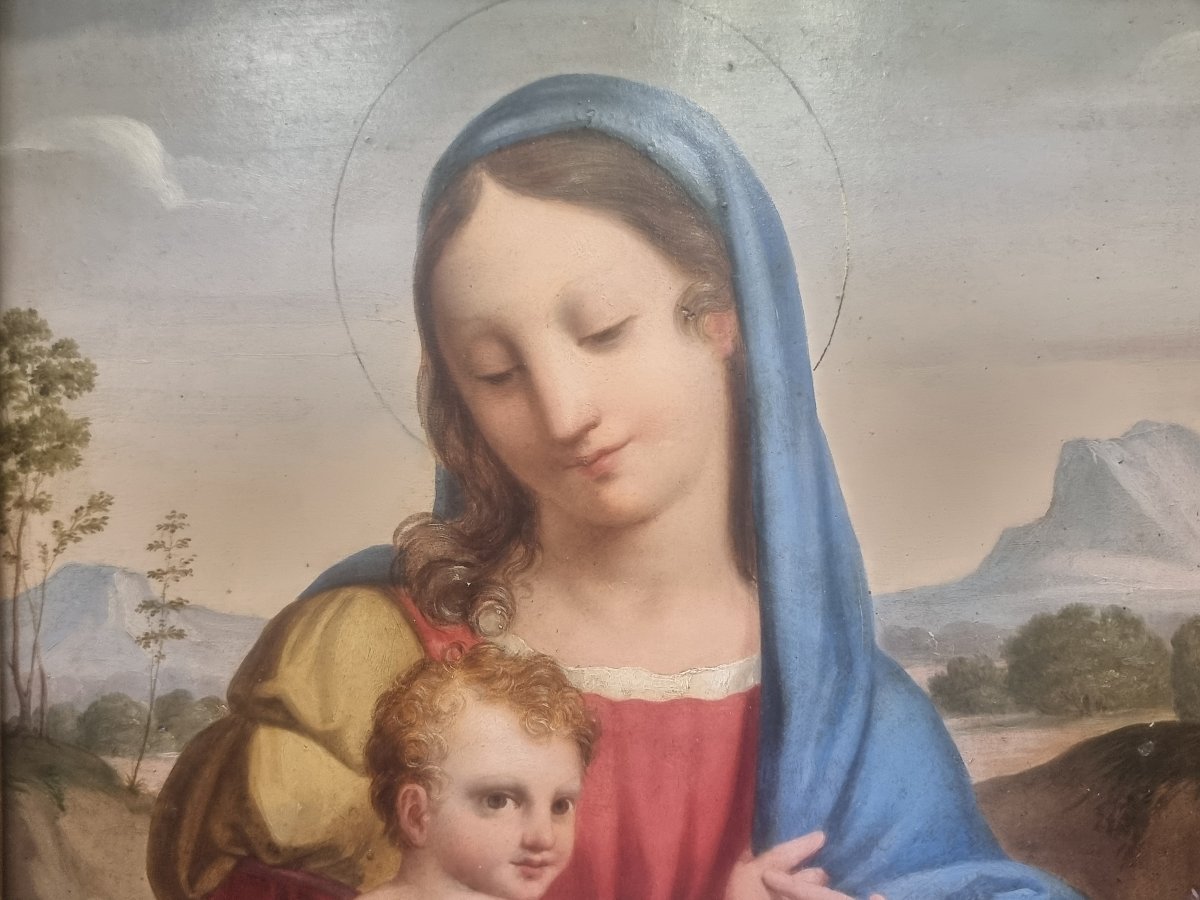 QUADRO OLIO SU TAVOLA - MADONNA CON BAMBINO - TOSCANA, prima metà dell'800-photo-2