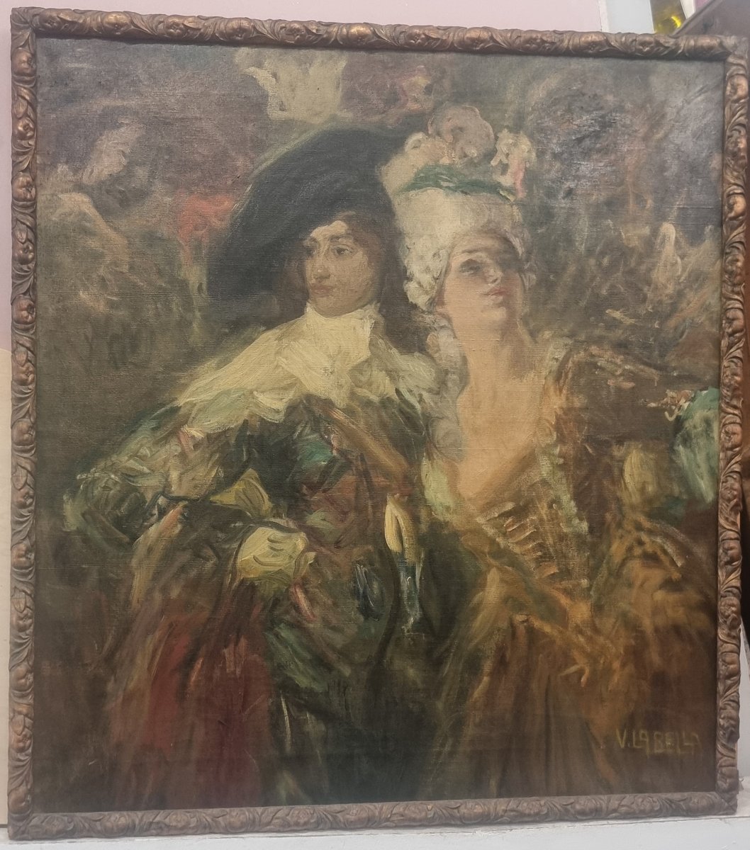 OLIO SU TELA - PERSONAGGI IN COSTUME - VINCENZO LA BELLA (Napoli 1872 – Napoli 1954) 