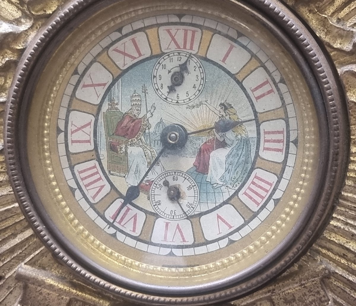 OROLOGIO IN BRONZO GIUBILEO LEONE XIII - 1900 - MONTATO SU CORNICE FIAMMINGA DELL'600-photo-3