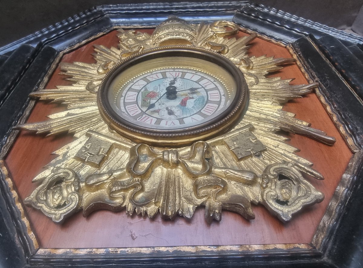 OROLOGIO IN BRONZO GIUBILEO LEONE XIII - 1900 - MONTATO SU CORNICE FIAMMINGA DELL'600-photo-4
