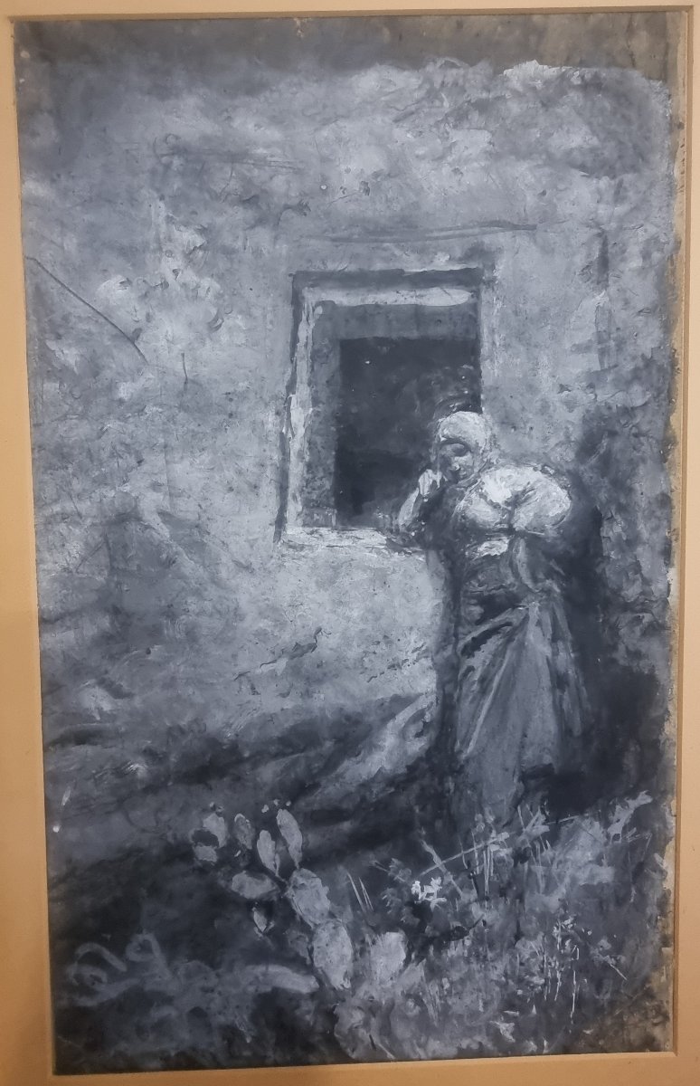 ACQUARELLO SU CARTONCINO - POPOLANA ABRUZZESE - Fine '800