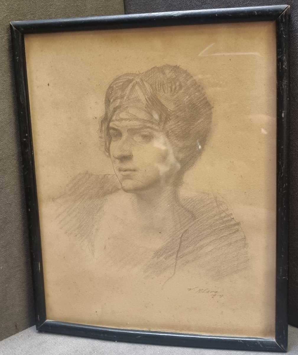 DISEGNO A MATITA - RITRATTO DONNA - Vratislav Hlava (1874-1955)-photo-4