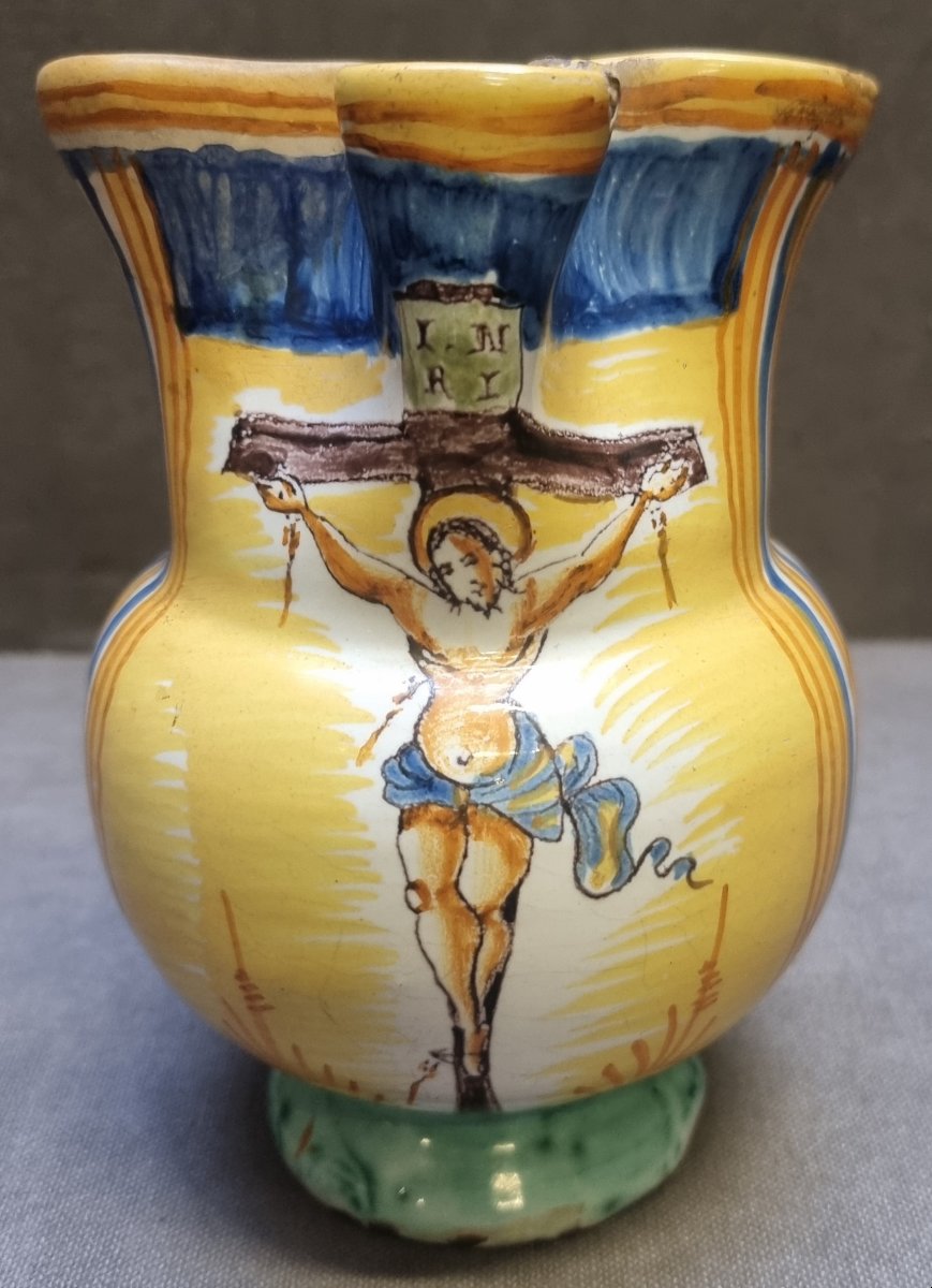 BROCCA IN MAIOLICA CON FIGURA DI CRISTO - CENTRO ITALIA - dell'700-photo-2