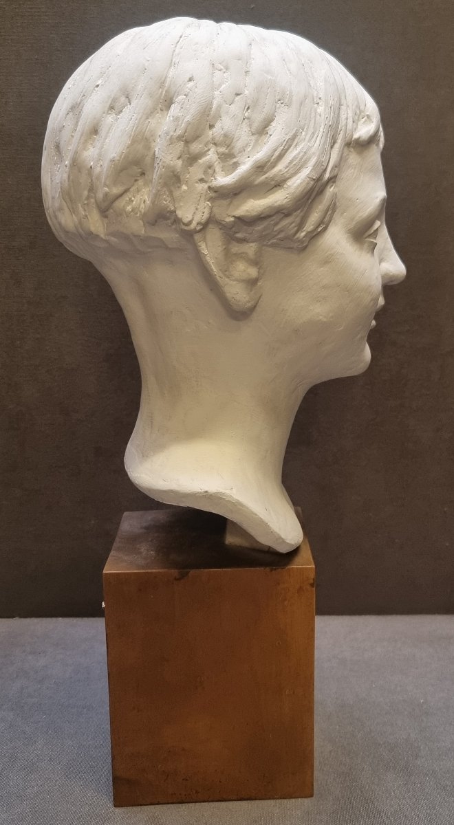 SCULTURA IN GESSO 1935 RAFFIGURANTE RAGAZZO SU BASE IN LEGNO - ALFONSO DI PASQUALE (1899-1987)-photo-2